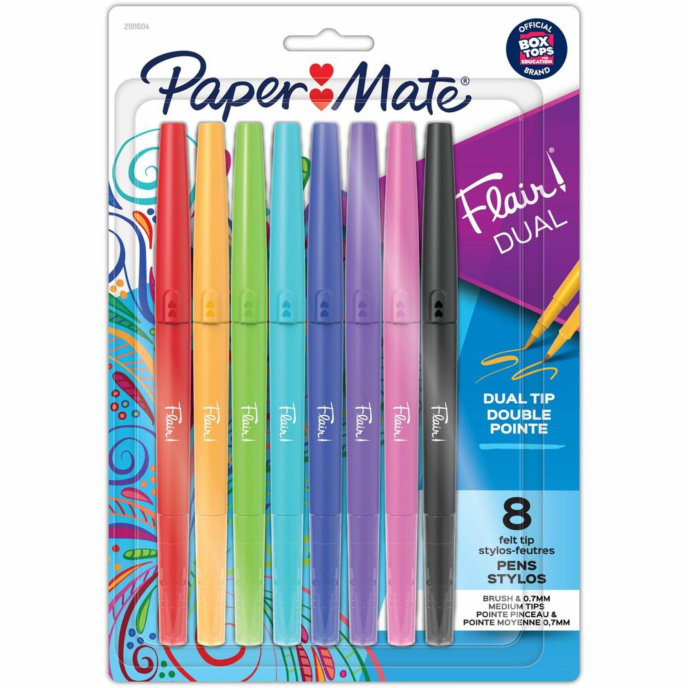 Paper Mate Flair Duo Pens - Medium Pen Point - 0.7 mm Pen Point Size - Assorted - 8 / Pack. Picture 1