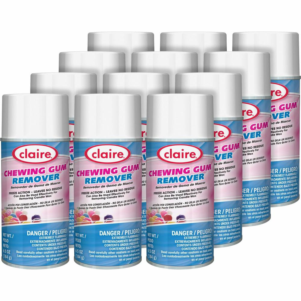 Claire Chewing Gum Remover - 12 fl oz (0.4 quart) - Cherry Scent - 12 / Carton - Residue-free, Non-staining, Chemical-free, Ozone-safe - Colorless. Picture 1