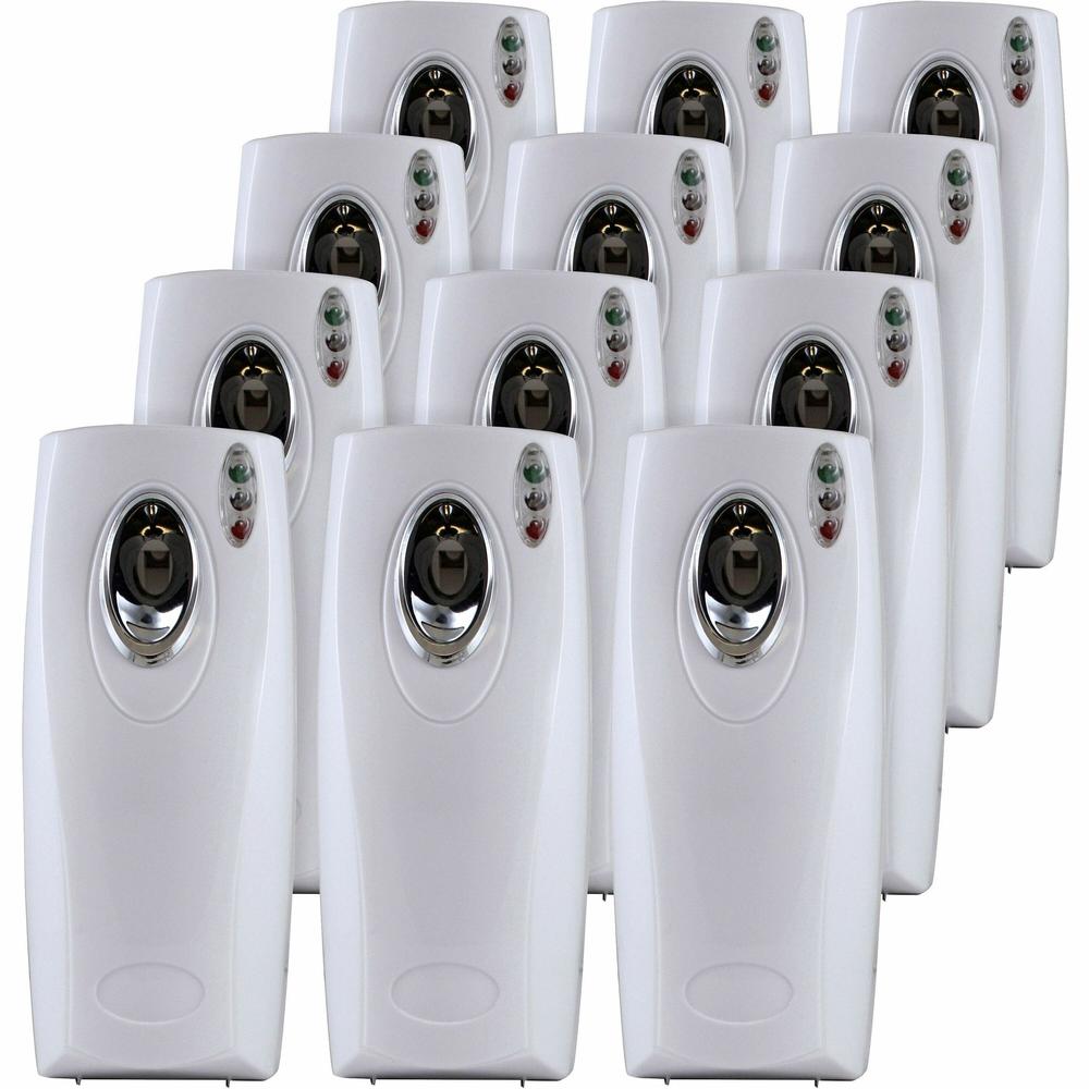 Claire Metered Air Freshener Dispenser - 0.13 Hour, 0.25 Hour, 0.50 Hour - Wall - 2 x C Battery - 12 / Carton - White. Picture 1