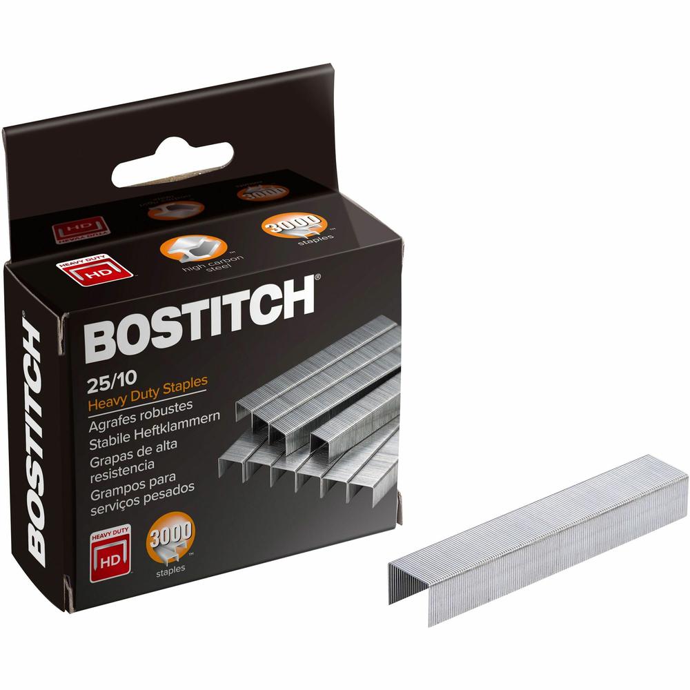 Bostitch Heavy-Duty Staples - 125 Per Strip - High Capacity - 3/8" Leg - 1/2" Crown - Holds 65 Sheet(s) - Silver - 2.5" Height x 1.1" Width3" Length - 3000 / Box. Picture 1