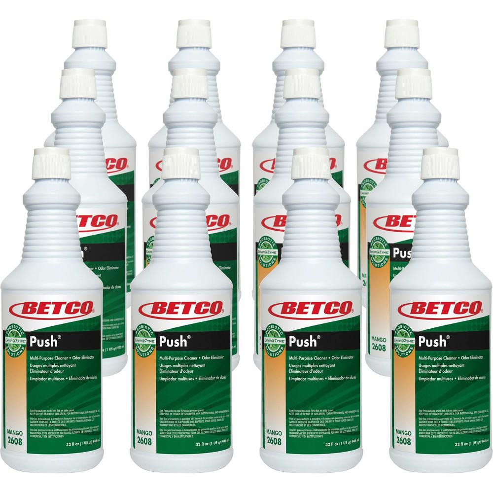 Betco BioActive Solutions Push Cleaner - Concentrate - Mango Scent - 12 / Carton - Non-corrosive, Non-flammable, Caustic-free - Milky White. Picture 1