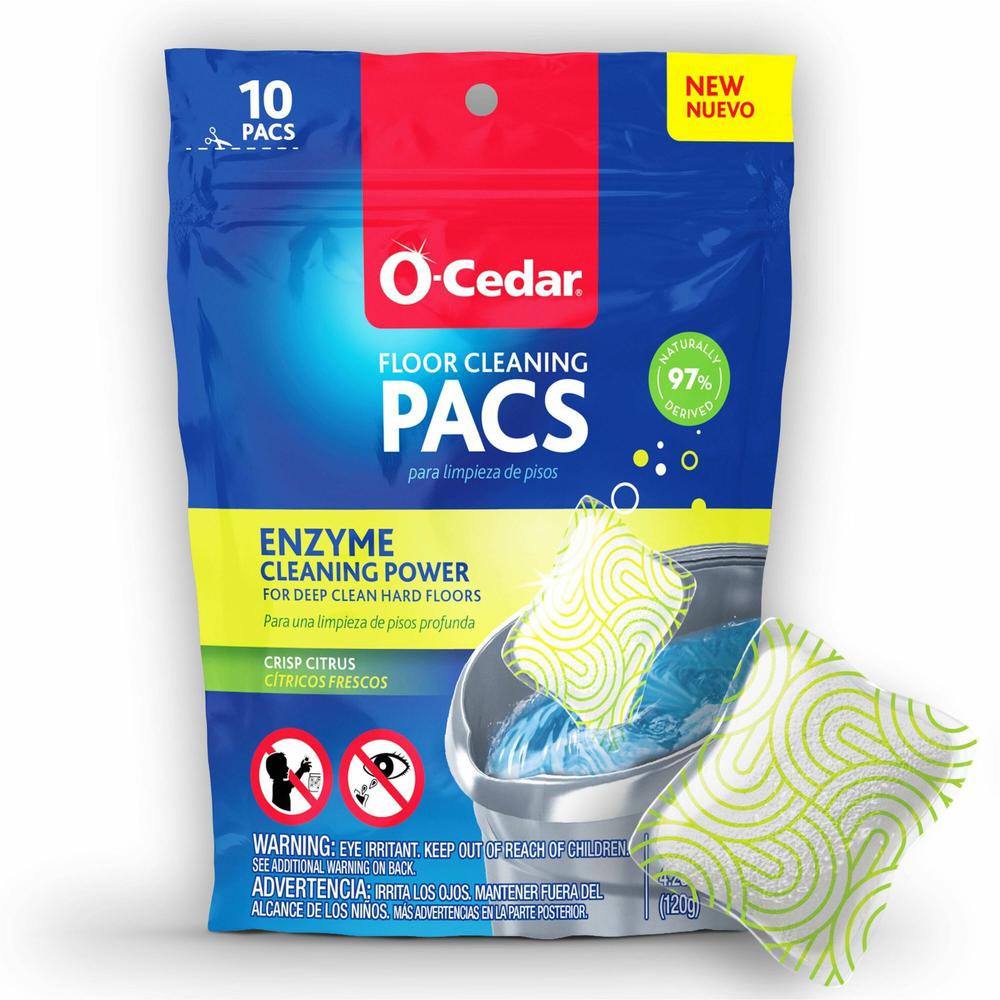 O-Cedar PACS Hard Floor Cleaner - Concentrate - Crisp Citrus Scent - 10 / Pack - Streak-free, Chemical-free, Ammonia-free, Bleach-free, Paraben-free, Resealable - Multi. Picture 1