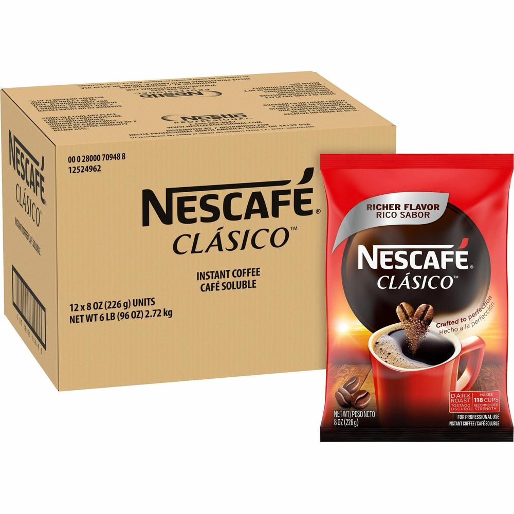 Nescafe Clasico Dark Roast Instant Coffee - Dark - 128 oz - 12 / Carton. Picture 1