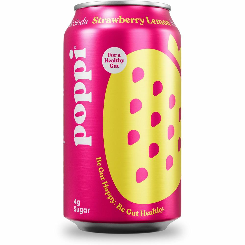 Poppi Strawberry Lemon-Flavored Prebiotic Soda - Ready-to-Drink - 12 fl oz (355 mL) - 12 / Carton. Picture 1