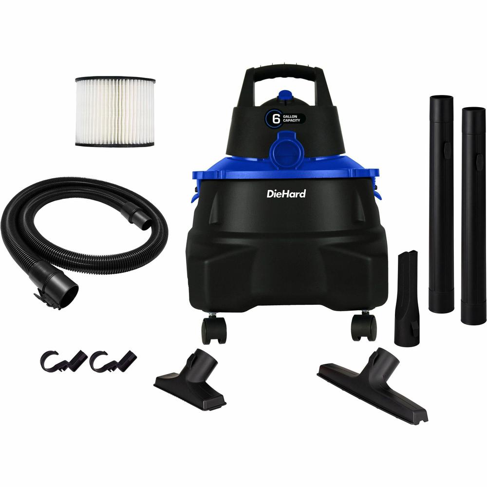 DieHard 6-Gallon 4.5 HP Wet/Dry Vacuum - 6 gal - Hose, Wand, Filter, Crevice Tool, Pick-up Tool, Floor Tool - Wet Surface, Dry Surface - 10 ft Cable Length - 7 ft Hose Length - Rich Black. Picture 1