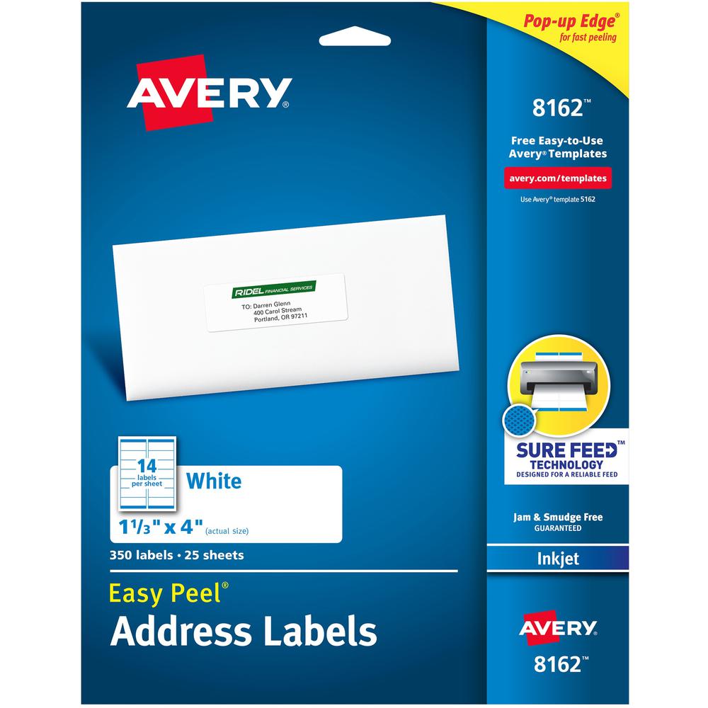 Avery&reg; Easy Peel White Inkjet Mailing Labels - 1 21/64" Width x 4" Length - Permanent Adhesive - Rectangle - Inkjet - White - Paper - 14 / Sheet - 25 Total Sheets - 350 Total Label(s) - 5. The main picture.