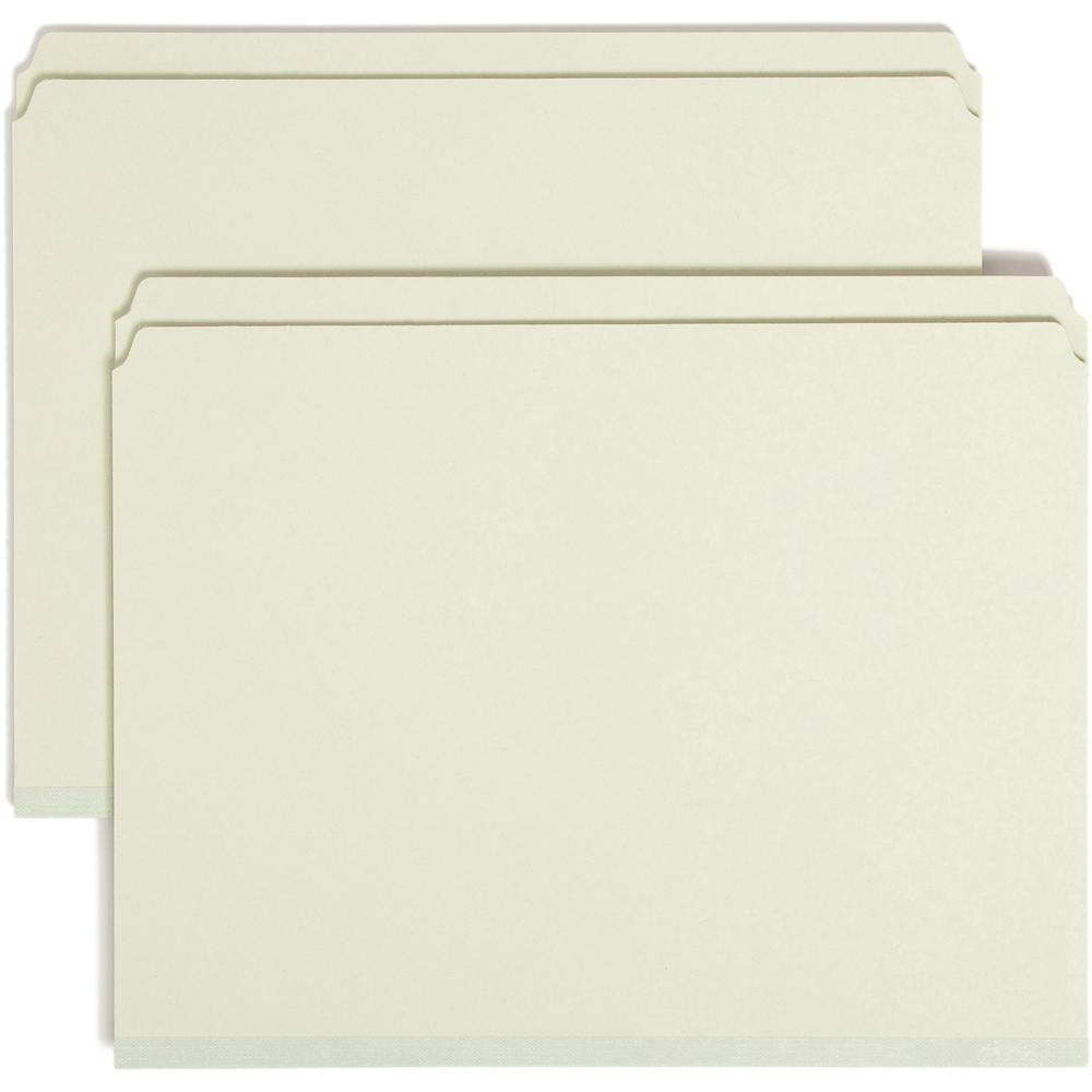 Smead Straight Tab Cut Letter Recycled Top Tab File Folder - 1" Folder Capacity - 8 1/2" x 11" - 1" Expansion - Pressboard - Gray, Green - 100% Recycled - 25 / Box. Picture 1