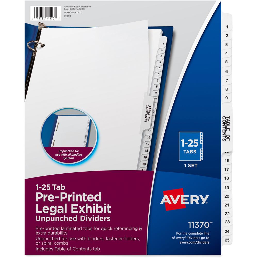 Avery&reg; Index Divider - 1 x Divider(s) - Side Tab(s) - 1-25, Table of Contents - 26 Tab(s)/Set - 8.5" Divider Width x 11" Divider Length - Letter - 8.50" Width x 11" Length - Paper Divider - White . Picture 1