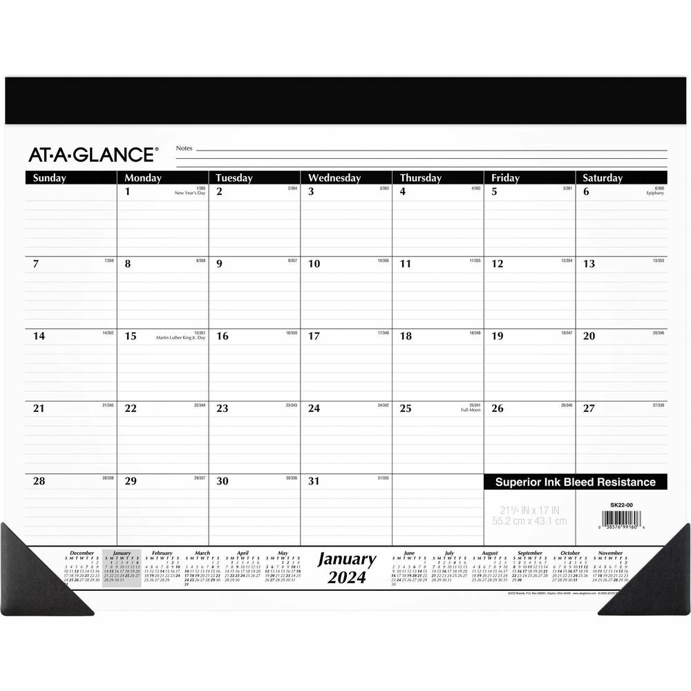 At-A-Glance 2024 Monthly Desk Pad Calendar, Standard, 21 3/4" x 17" - Julian Dates - Monthly - 12 Month - January 2024 - December 2024 - 1 Month Single Page Layout - 21 3/4" x 17" Sheet Size - 3" x 2.. Picture 1
