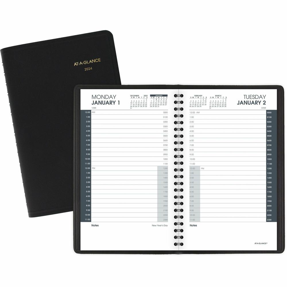 At-A-Glance 24-HourAppointment Book Planner - Julian Dates - Daily - 1 Year - January 2024 - December 2024 - 12:00 AM to 11:00 PM - Hourly - 1 Day Single Page Layout - 4 7/8" x 8" Sheet Size - Wire Bo. Picture 1