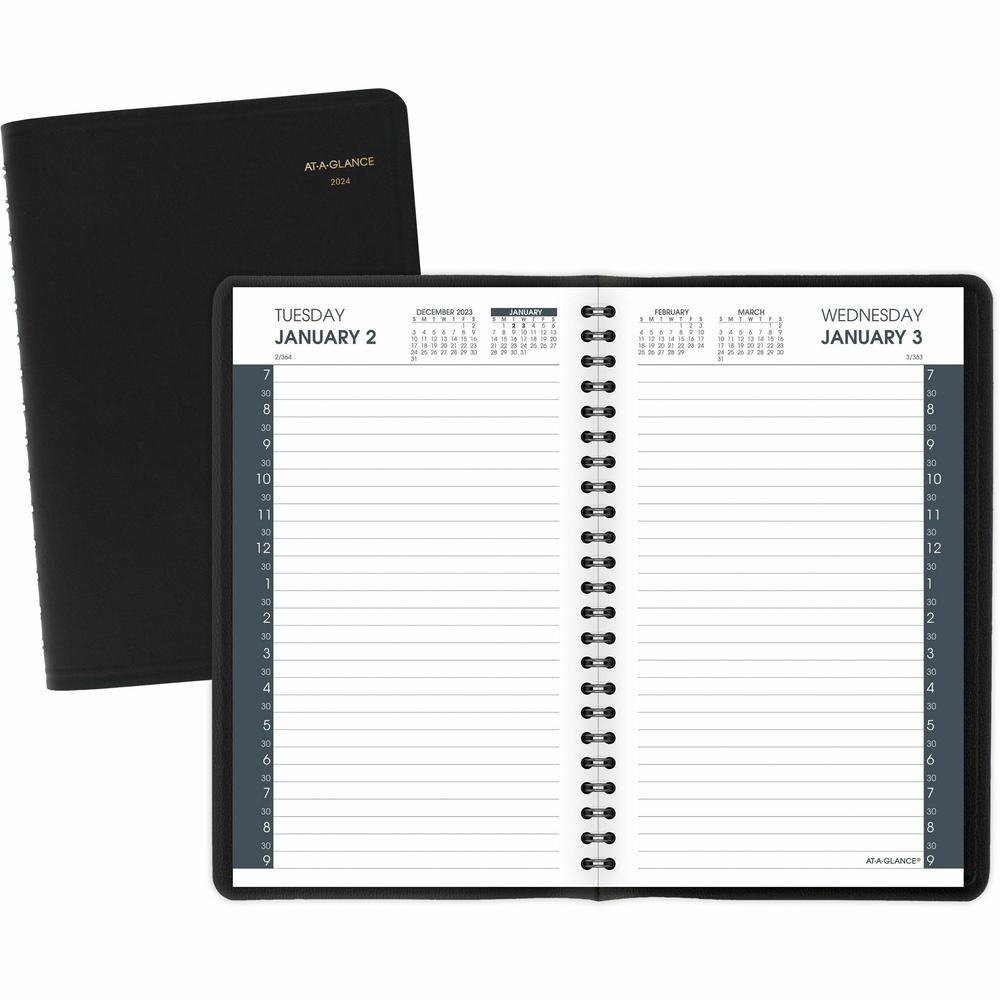 At-A-Glance Appointment Book Planner - Julian Dates - Daily - 1 Year - January 2024 - December 2024 - 7:00 AM to 9:00 PM - Half-hourly - 1 Day Single Page Layout - 4 7/8" x 8" Sheet Size - Wire Bound . Picture 1