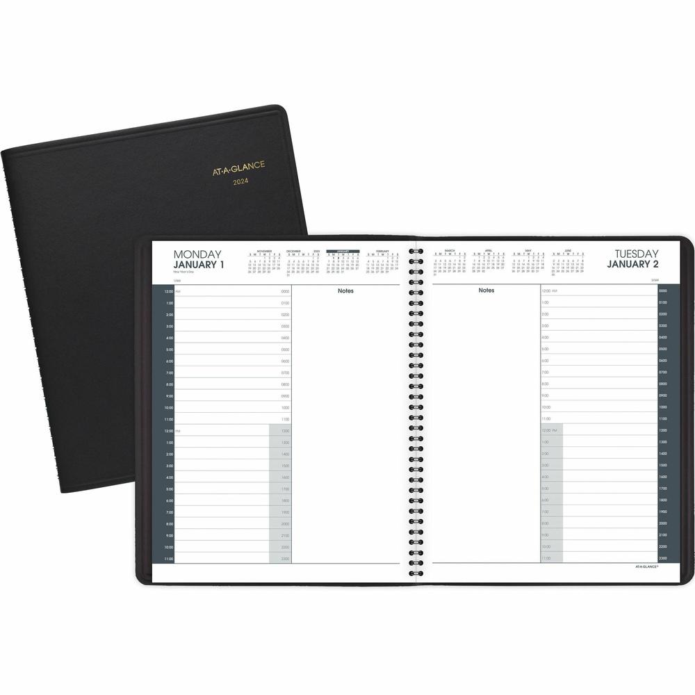 At-A-Glance 24-HourAppointment Book Planner - Daily - January 2024 - December 2024 - 12:00 AM to 11:00 PM - Hourly - 1 Day Single Page Layout - 8 1/2" x 11" Sheet Size - Wire Bound - Simulated Leather. Picture 1