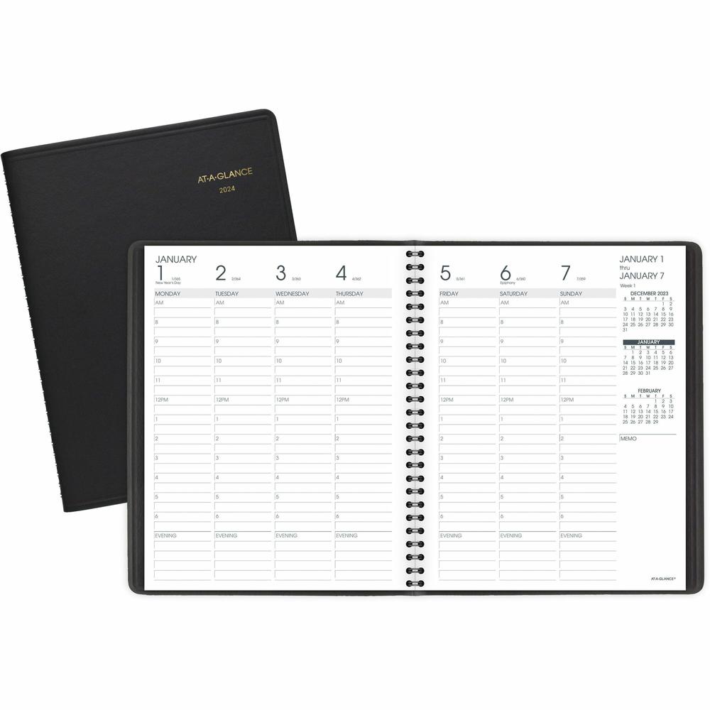 At-A-Glance Appointment Book Planner - Medium Size - Julian Dates - Weekly - 13 Month - January 2024 - January 2025 - 8:00 AM to 6:00 PM - Hourly - 1 Week Double Page Layout - 7" x 8 3/4" White Sheet . Picture 1