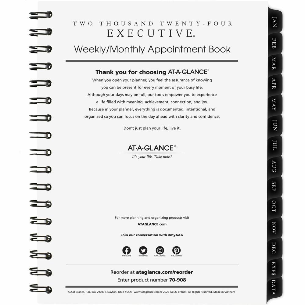 At-A-Glance Executive Appointment Book Refill for 70-545 - Medium Size - Julian Dates - Weekly, Monthly - 12 Month - January 2024 - December 2024 - 8:00 AM to 5:00 PM - 1 Week, 1 Month Double Page Lay. Picture 1