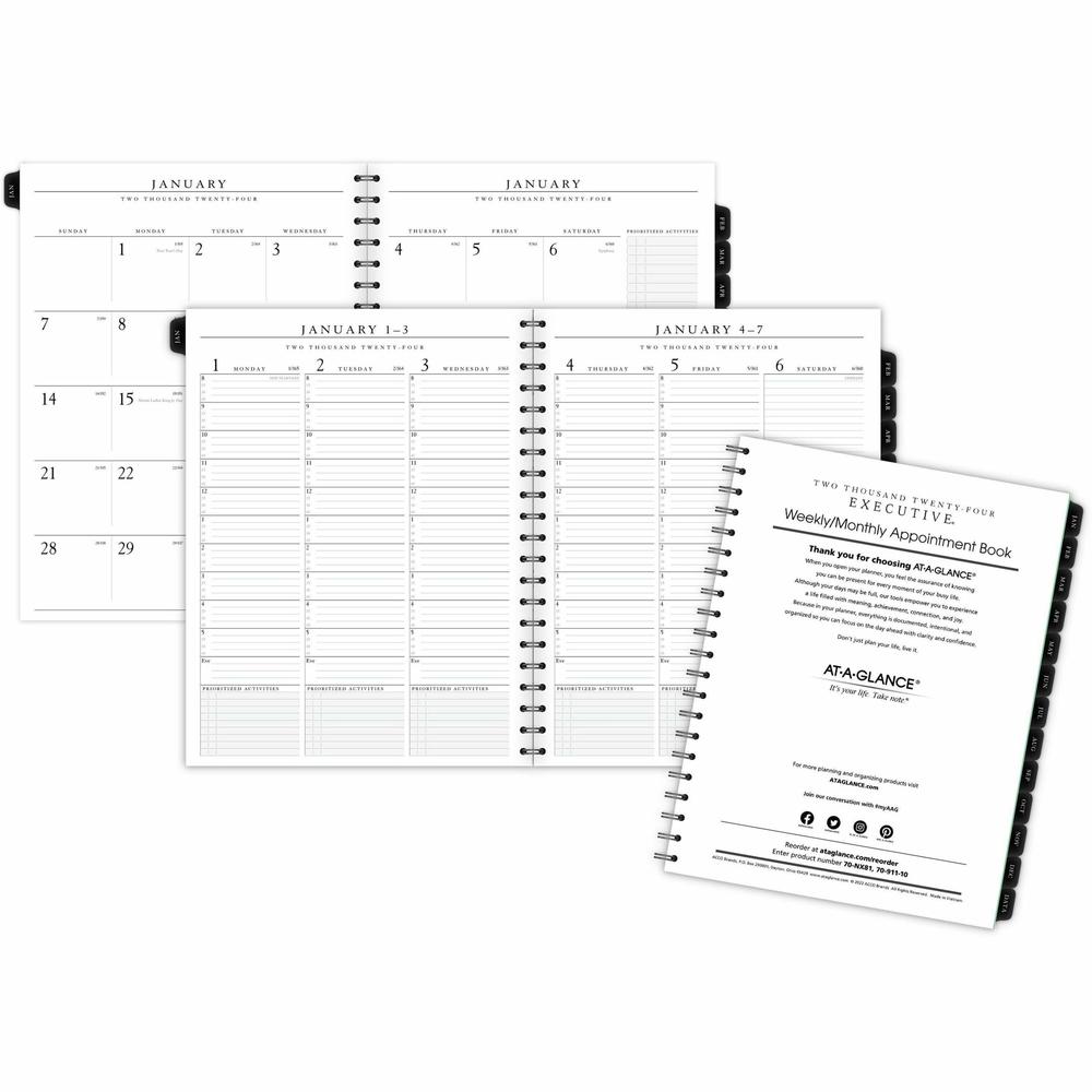 At-A-Glance Executive Refill for 70-NX81 - Large Size - Julian Dates - Weekly, Monthly - 12 Month - January 2024 - December 2024 - 8:00 AM to 5:45 PM - 1 Week, 1 Month Double Page Layout - 8 1/4" x 11. Picture 1