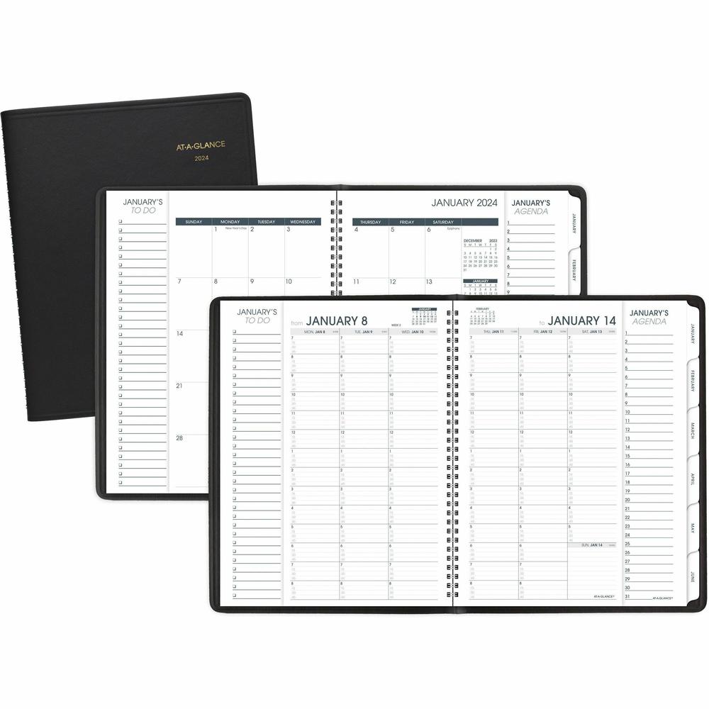 At-A-Glance Triple View Appointment Book - Large Size - Julian Dates - Weekly, Monthly - 1 Year - January 2024 - December 2024 - 7:00 AM to 8:45 PM - Quarter-hourly, 7:00 AM to 5:45 PM - Quarter-hourl. Picture 1