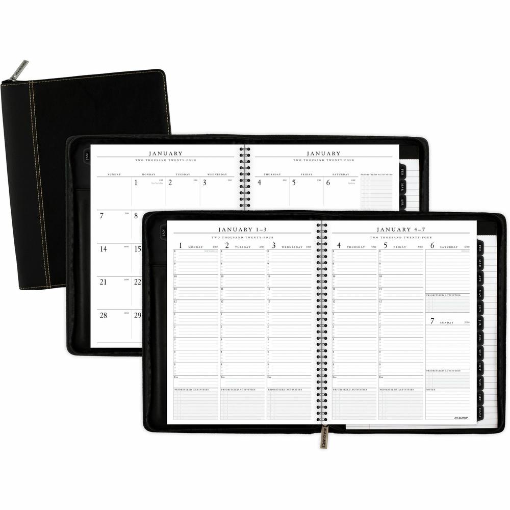 At-A-Glance Executive Appointment Book with Zipper - Large Size - Julian Dates - Weekly, Monthly - 12 Month - January 2024 - December 2024 - 8:00 AM to 5:45 PM - Quarter-hourly - 1 Week, 1 Month Doubl. Picture 1