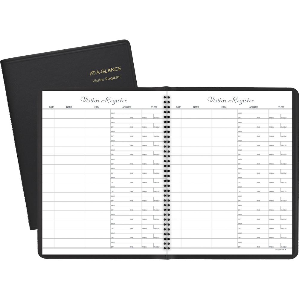 At-A-Glance Visitor's Register Book - 60 Sheet(s) - Wire Bound - 8.50" x 11" Sheet Size - Black - White Sheet(s) - Black Cover - 1 Each. Picture 1