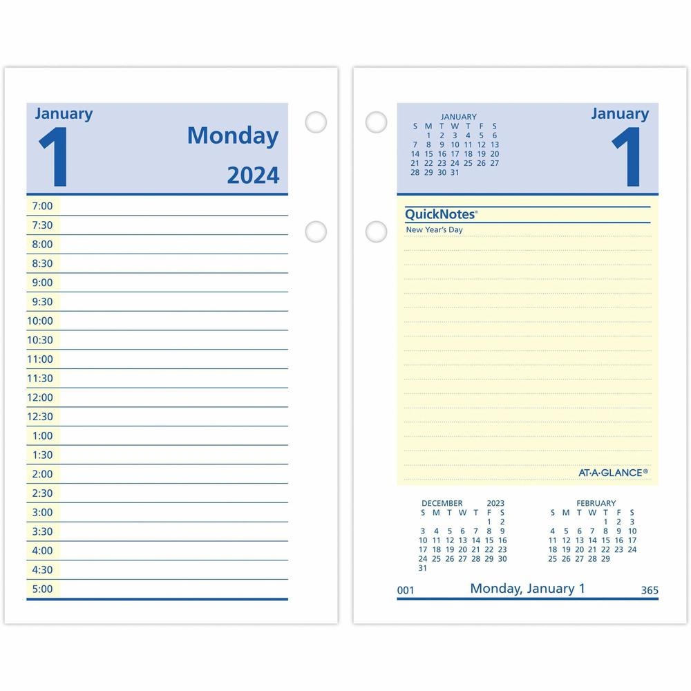 At-A-Glance QuickNotes Loose-Leaf Desk Calendar Refill - Standard Size - Julian Dates - Daily - 12 Month - January 2024 - December 2024 - 7:00 AM to 5:00 PM - Half-hourly - 1 Day Double Page Layout - . Picture 1