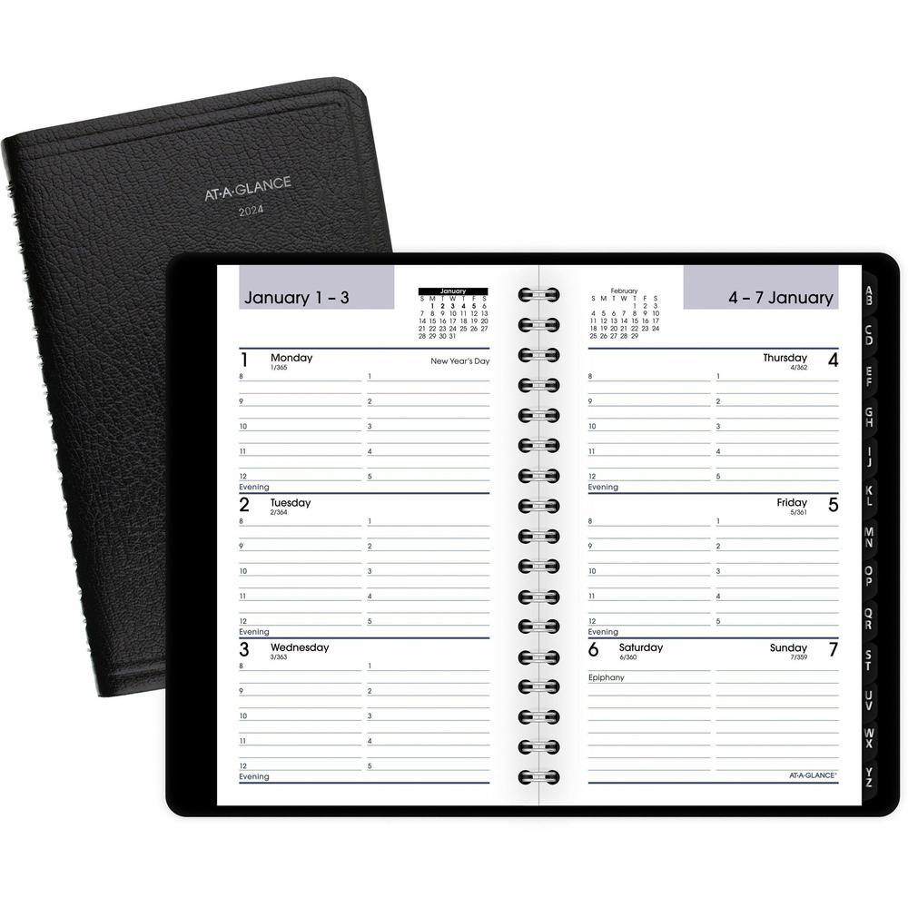 At-A-Glance DayMinder Appointment Book Planner - Pocket Size - Julian Dates - Weekly - 12 Month - January 2024 - December 2024 - 8:00 AM to 5:00 PM - Hourly - 1 Week Double Page Layout - 3 1/2" x 6" W. Picture 1