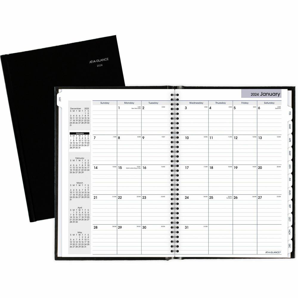 At-A-Glance DayMinder Premiere Planner - Large Size - Julian Dates - Monthly - 14 Month - December 2023 - January 2025 - 1 Month Double Page Layout - 8" x 11 3/4" White Sheet - Concealed Wire - Black . Picture 1