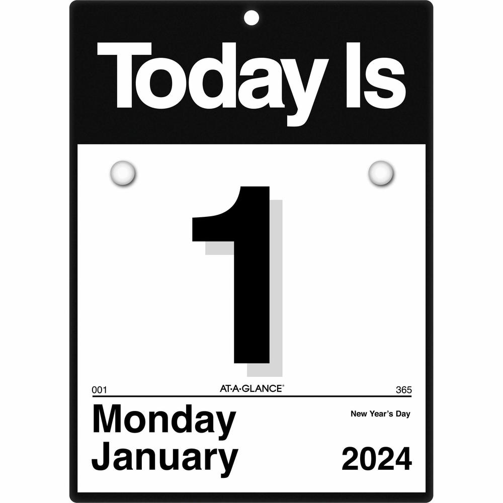 At-A-Glance "Today Is"Wall Calendar - Small Size - Julian Dates - Daily - 12 Month - January 2024 - December 2024 - 1 Day Single Page Layout - 6" x 6" White Sheet - White - Poly, Paper - Eyelet, Unrul. Picture 1