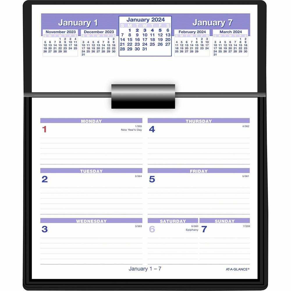 At-A-Glance Flip-A-Week Desk Calendar and Base - Large Size - Julian Dates - Weekly - 12 Month - January 2024 - December 2024 - 1 Week Double Page Layout - 5 1/2" x 7" White Sheet - 1-ring - Desk - Bl. Picture 1