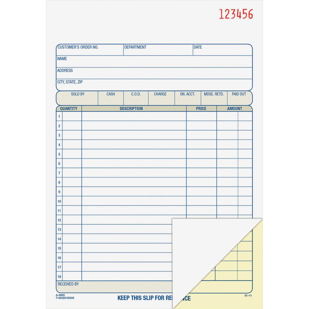 Adams Carbonless 2-part Numbered Sales Order Books - 50 Sheet(s) - 2 PartCarbonless Copy - 5.56" x 8.43" Sheet Size - White, Canary - Assorted Sheet(s) - Red Print Color - 1 Each. Picture 1