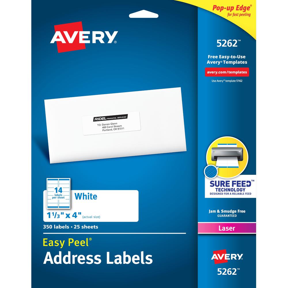 Avery&reg; Easy Peel Mailing Laser Labels - 1 21/64" Width x 4" Length - Permanent Adhesive - Rectangle - Laser - White - Paper - 14 / Sheet - 25 Total Sheets - 350 Total Label(s) - 5. Picture 1