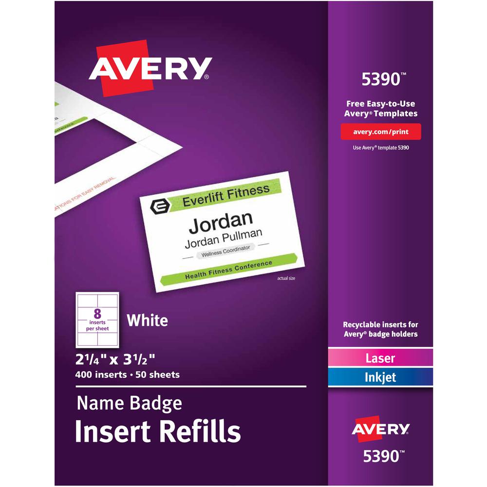 Avery&reg; Laser/Inkjet Badge Insert Refills - Laser, Inkjet - White - Card Stock - 8 / Sheet - 400 Total Label(s) - 400 / Box. Picture 1