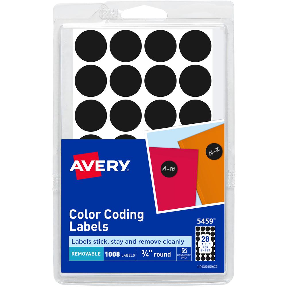 Avery&reg; Color-Coding Labels - - Height3/4" Diameter - Removable Adhesive - Round - Laser, Inkjet - Black - Paper - 28 / Sheet - 1008 / Pack - Self-adhesive. Picture 1