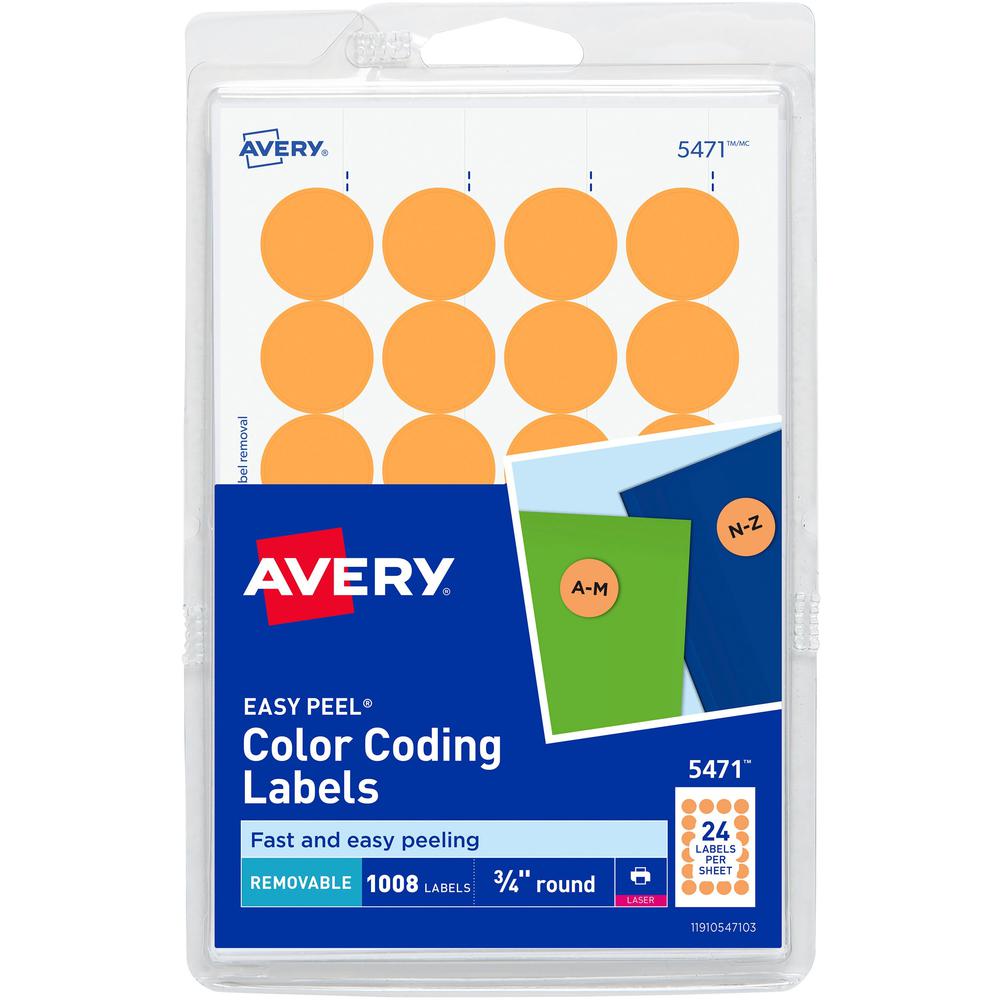 Avery&reg; Color-Coding Labels - - Height3/4" Diameter - Removable Adhesive - Round - Laser - Orange - 24 / Sheet - 1008 / Pack. Picture 1
