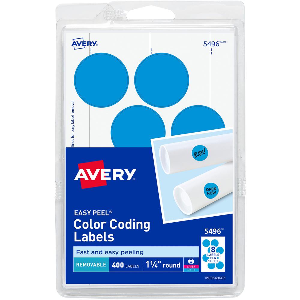 Avery&reg; 1-1/4" Color-Coding Labels - - Height1 1/4" Diameter - Removable Adhesive - Round - Laser, Inkjet - Light Blue - 12 / Sheet - 400 / Pack. Picture 1