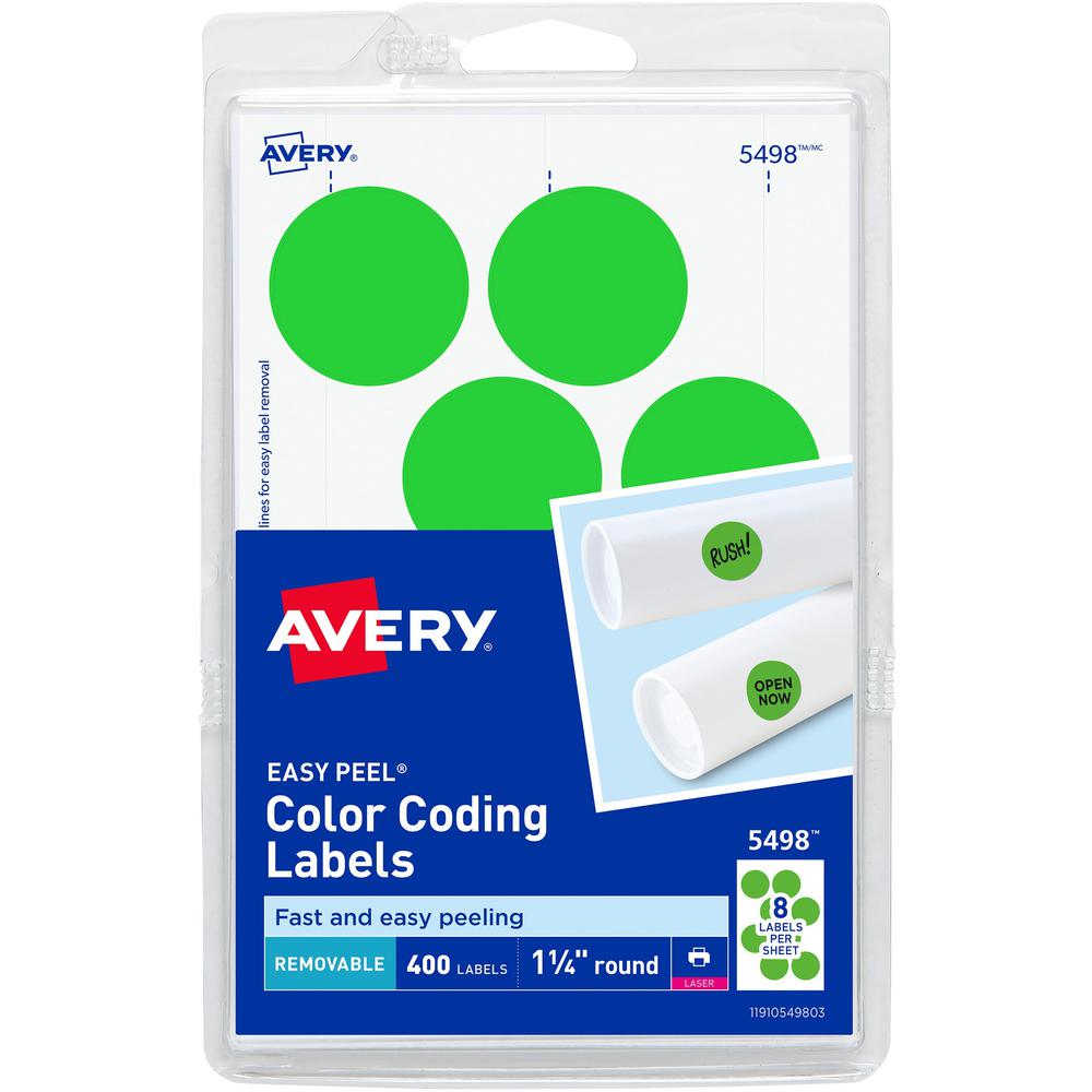 Avery&reg; 1-1/4" Color-Coding Labels - - Height1 1/4" Diameter - Removable Adhesive - Round - Laser - Neon Green - 12 / Sheet - 400 / Pack. Picture 1