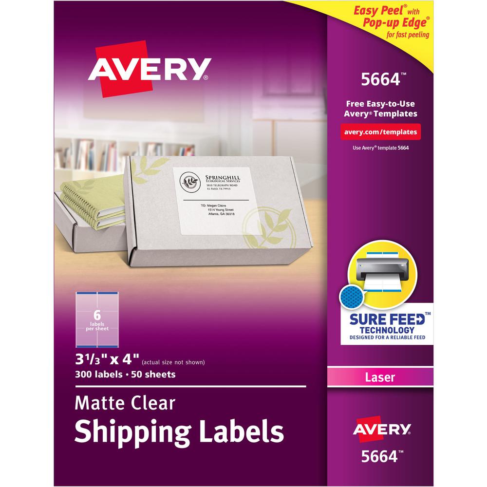 Avery&reg; Easy Peel Return Address Labels - 3 21/64" Width x 4" Length - Permanent Adhesive - Rectangle - Laser - Clear - Film - 6 / Sheet - 50 Total Sheets - 300 Total Label(s) - 300 / Box. Picture 1