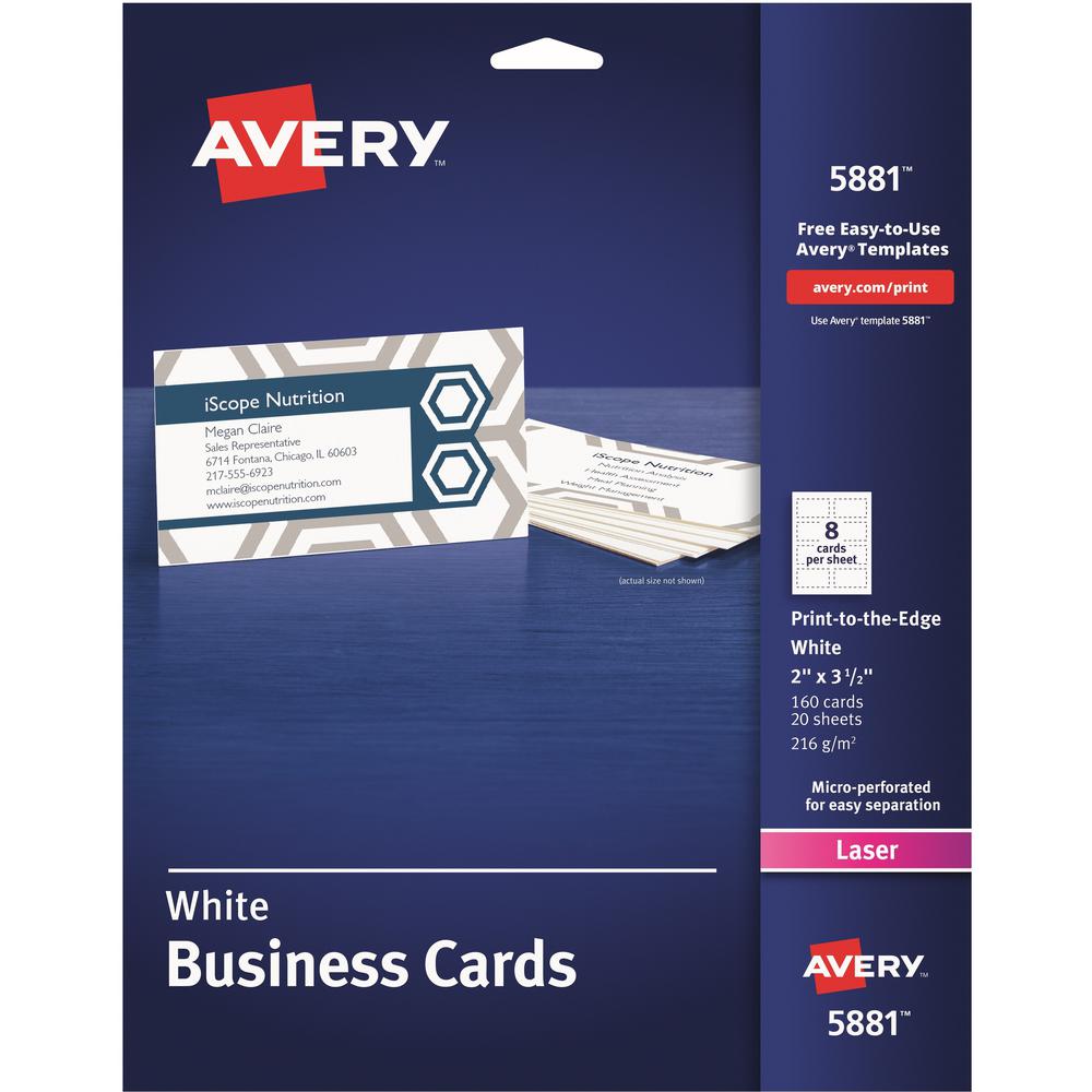Avery&reg; Sure Feed Business Cards - 97 Brightness - 3 1/2" x 2" - 80 lb Basis Weight - 216 g/m&#178; Grammage - 160 / Pack - Perforated, Heavyweight, Rounded Corner, Print-to-the-edge, Jam-free, Unc. Picture 1