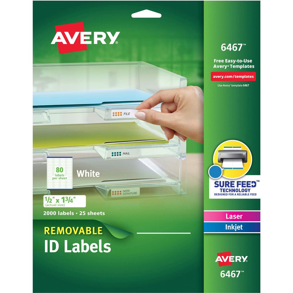 Avery&reg; Removable I.D. Laser/Inkjet Labels - 1/2" Width x 1 3/4" Length - Removable Adhesive - Rectangle - Laser, Inkjet - White - Paper - 80 / Sheet - 25 Total Sheets - 2000 Total Label(s) - 5. Picture 1