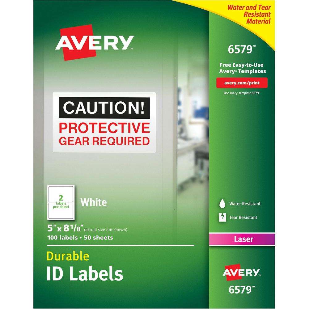 Avery&reg; TrueBlock ID Label - 5" Width x 8 1/8" Length - Permanent Adhesive - Rectangle - Laser - White - Film - 2 / Sheet - 50 Total Sheets - 100 Total Label(s) - 100 / Pack. The main picture.