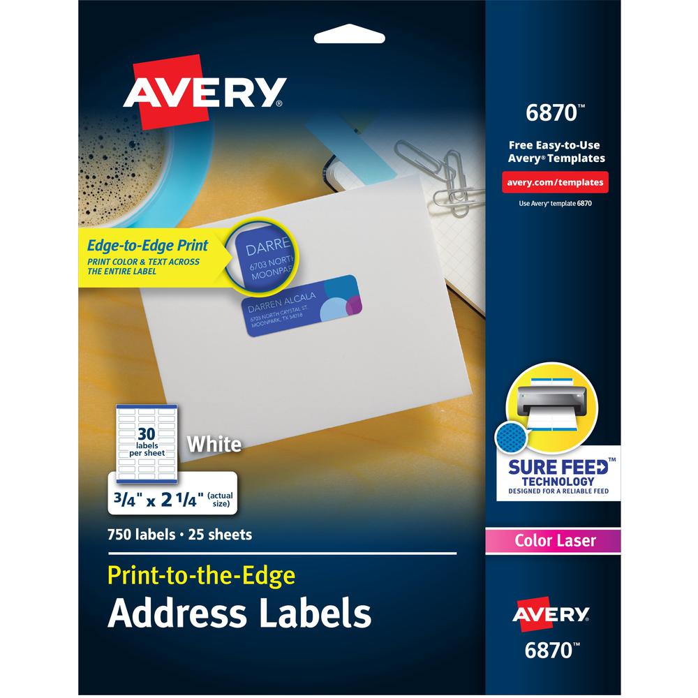 Avery&reg; Print-to-the-Edge Copier Address Labels - 3/4" Width x 2 1/4" Length - Permanent Adhesive - Rectangle - Laser - White - Paper - 30 / Sheet - 25 Total Sheets - 750 Total Label(s) - 750 / Pac. Picture 1