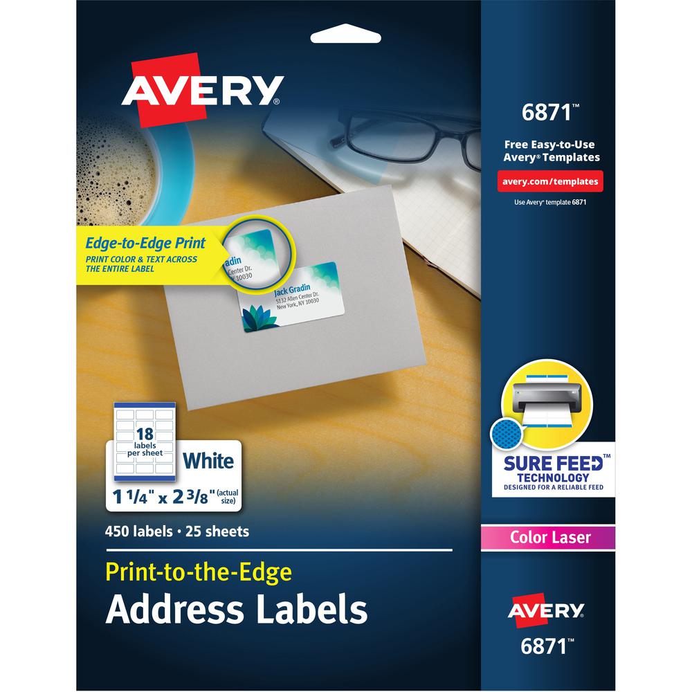 Avery&reg; Print-to-the-Edge Shipping Labels - 1 1/4" Width x 2 3/8" Length - Permanent Adhesive - Rectangle - Laser - White - Paper - 18 / Sheet - 25 Total Sheets - 450 Total Label(s) - 450 / Pack. Picture 1