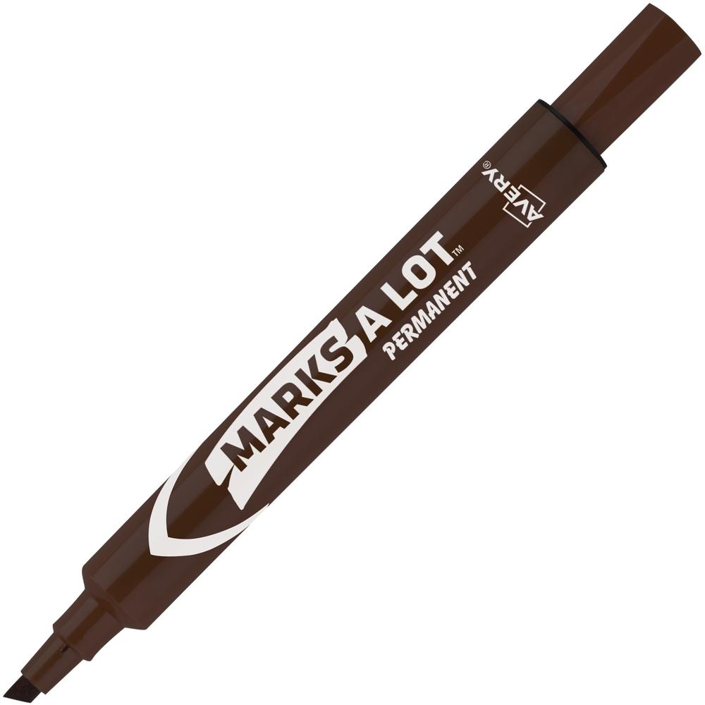 Avery&reg; Marks-A-Lot Desk-Style Permanent Markers - Large - 4.7625 mm Marker Point Size - Chisel Marker Point Style - Brown - Brown Plastic Barrel - 1 Dozen. Picture 1