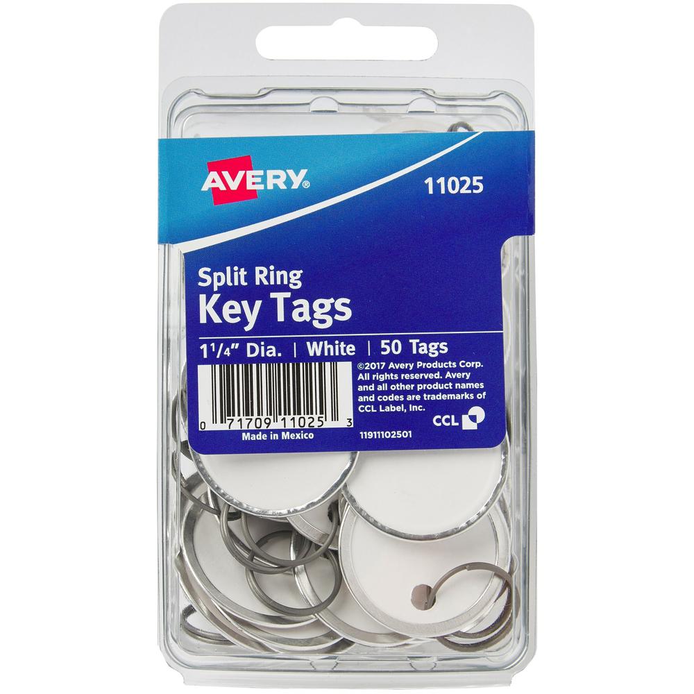 Avery&reg; Metal Rim Key Tags - Round - 50 / Pack - Metal - White. Picture 1