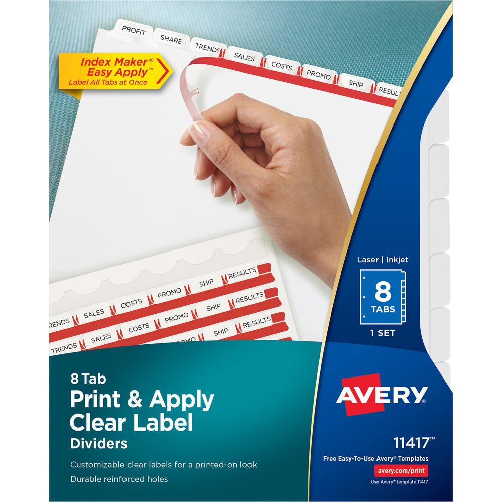 Avery&reg; Index Maker Index Divider - 8 x Divider(s) - 8 - 8 Tab(s)/Set - 8.5" Divider Width x 11" Divider Length - 3 Hole Punched - White Paper Divider - White Paper Tab(s) - 8 / Set. The main picture.