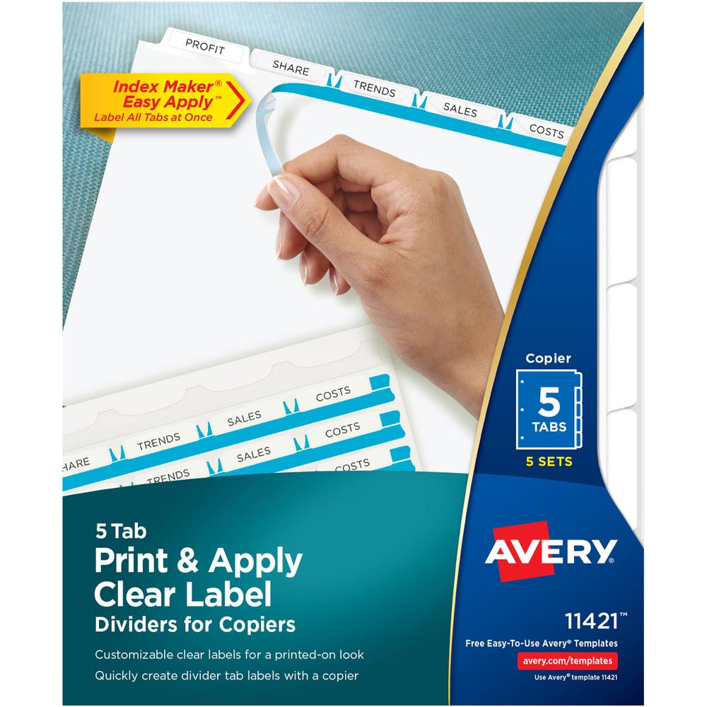 Avery&reg; Print & Apply Clear Label Dividers - Index Maker Easy Peel Printable Labels - 5 x Divider(s) - Blank Tab(s) - 5 Tab(s)/Set - 8.5" Divider Width x 11" Divider Length - Letter - White Divider. Picture 1