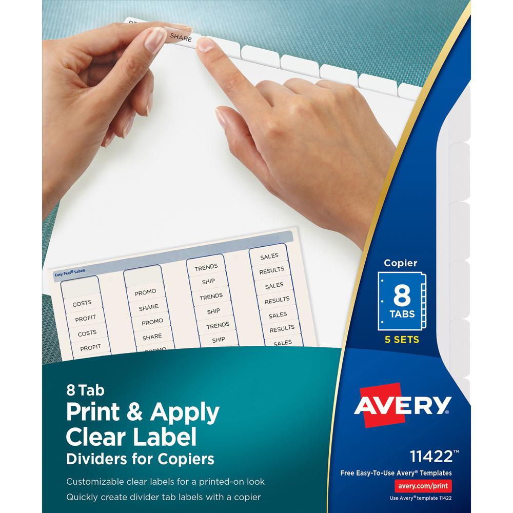 Avery&reg; Print & Apply Clear Label Dividers - Index Maker Easy Peel Printable Labels - 8 Blank Tab(s) - 8 Tab(s)/Set - 8.5" Divider Width x 11" Divider Length - Letter - White Divider - White Tab(s). Picture 1