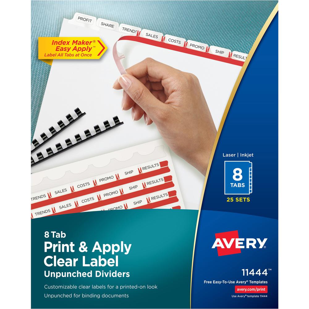 Avery&reg; Print & Apply Label Unpunched Dividers - Index Maker Easy Apply Label Strip - 200 x Divider(s) - 8 Blank Tab(s) - 8 Tab(s)/Set - 8.5" Divider Width x 11" Divider Length - Letter - White Pap. Picture 1