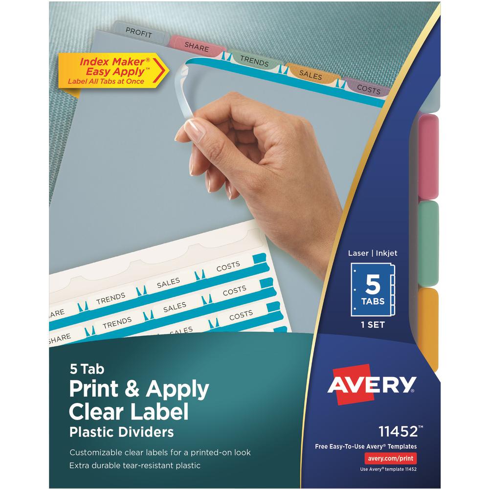 Avery&reg; Index Maker Index Divider - 5 x Divider(s) - 5 - 5 Tab(s)/Set - 8.5" Divider Width x 11" Divider Length - 3 Hole Punched - Translucent Plastic Divider - Multicolor Plastic Tab(s) - 1. Picture 1