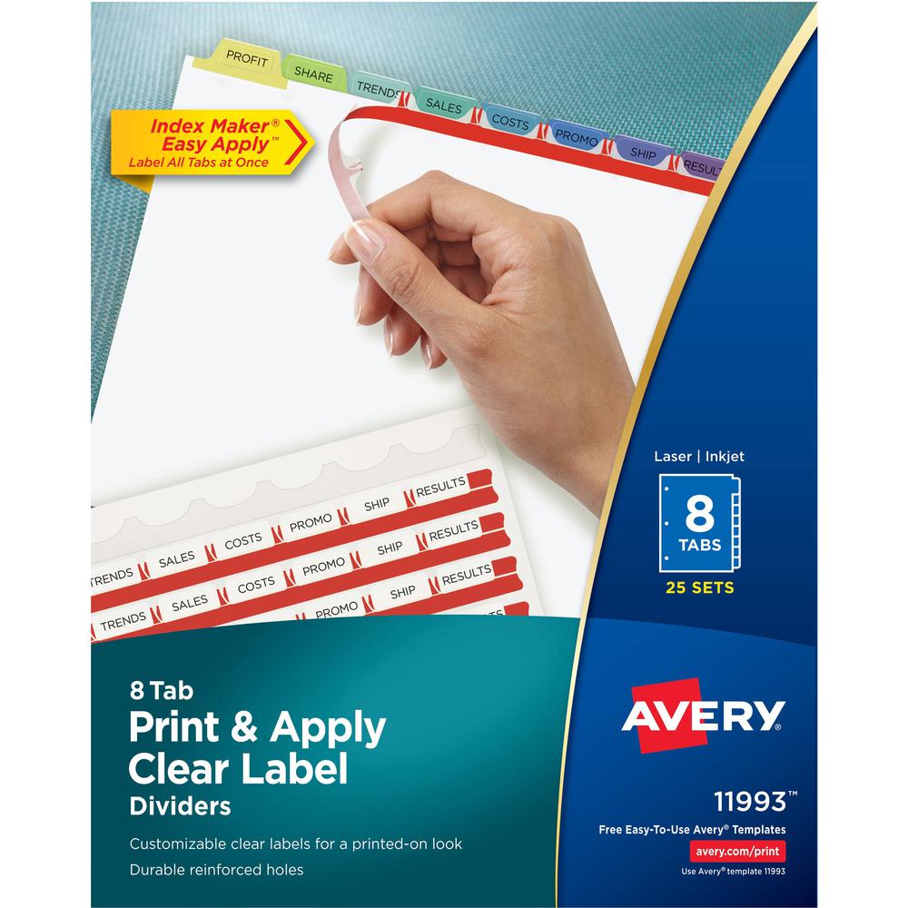 Avery&reg; Index Maker Index Divider - 200 x Divider(s) - Print-on Tab(s) - 8 - 8 Tab(s)/Set - 8.5" Divider Width x 11" Divider Length - 3 Hole Punched - White Paper Divider - Multicolor Paper Tab(s) . Picture 1