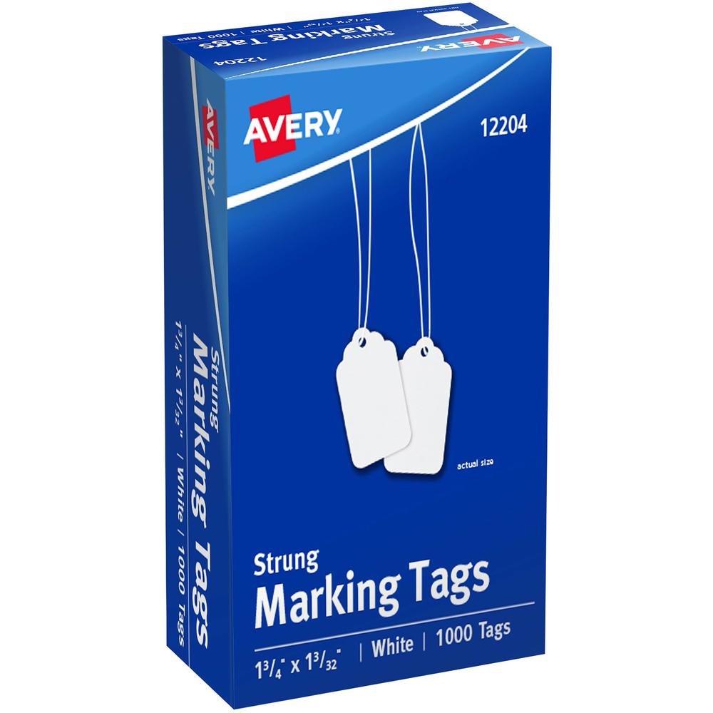 Avery&reg; White Marking Tags - 1.75" Length x 1.09" Width - Rectangular - Twine Fastener - 1000 / Box - Cotton, Polyester - White. Picture 1