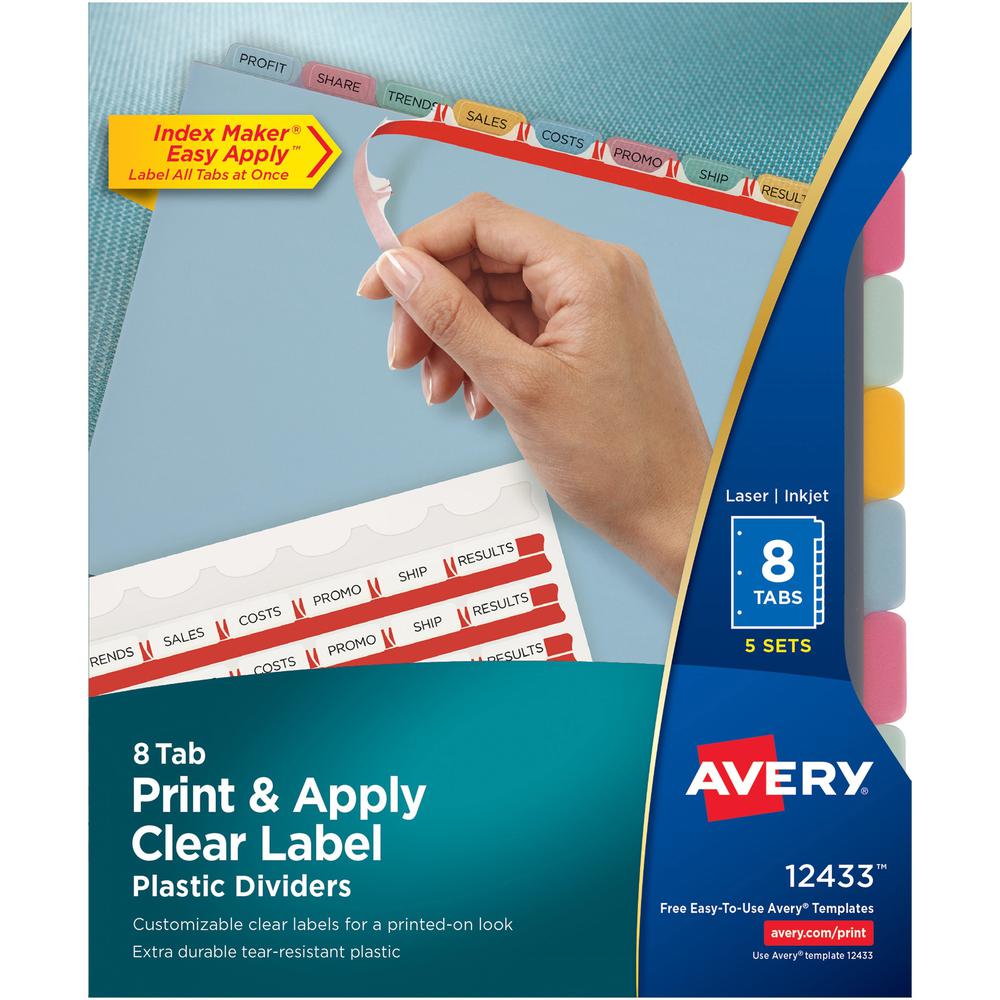 Avery&reg; Index Maker Index Divider - 40 x Divider(s) - 8 - 8 Tab(s)/Set - 8.5" Divider Width x 11" Divider Length - 3 Hole Punched - Translucent Plastic Divider - Multicolor Plastic Tab(s) - 1. Picture 1